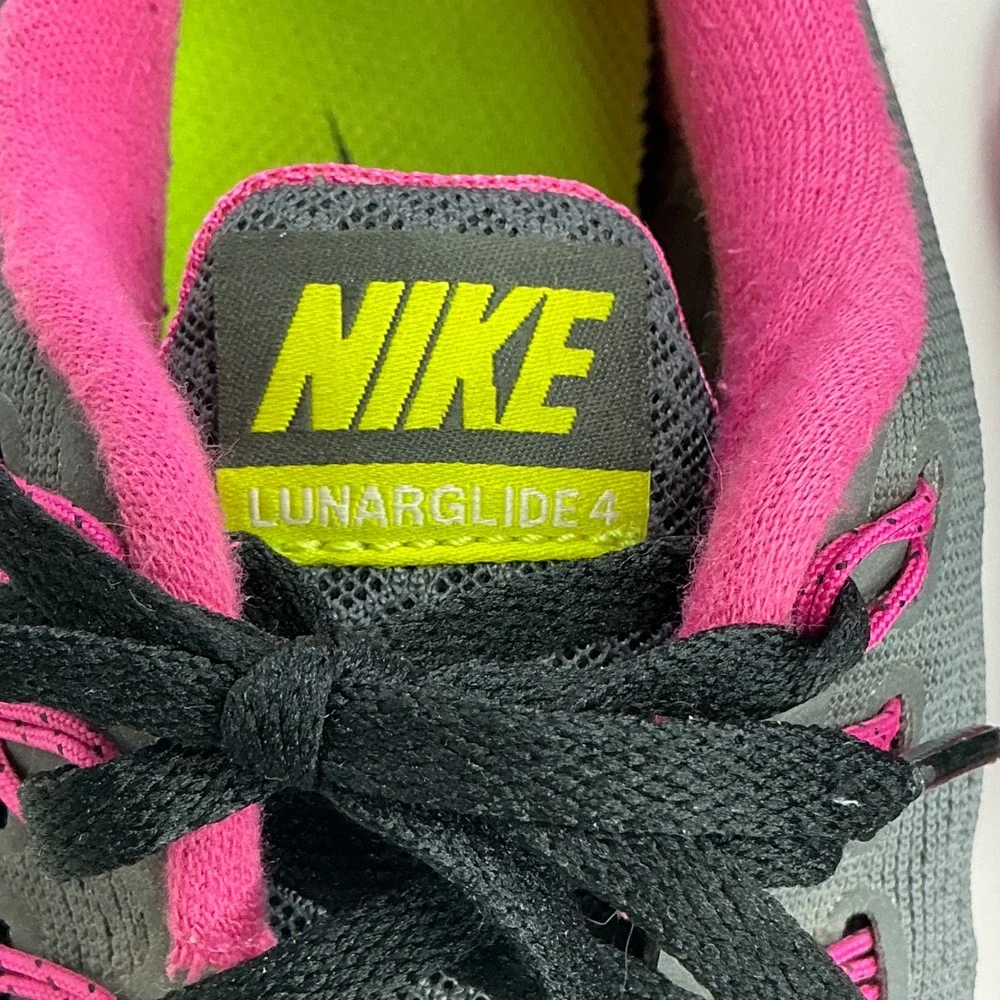 Nike Grey Pink LunarGlide 4 Running Shoes Girls 5Y 525371-001 Lunarlon Neon